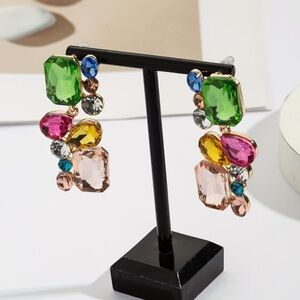 NEW! Unique Multicolor Gemstone Drop Earrings. Statement Colourful Earrings.